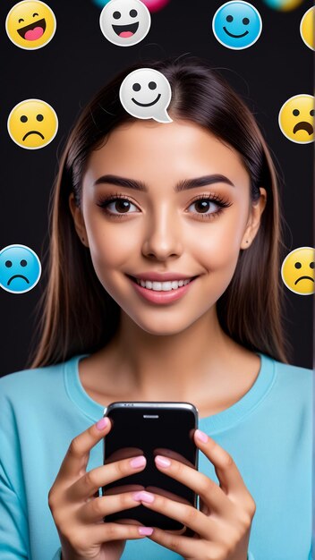 Foto selfie con emoji emoji e concept emoticon dei social media