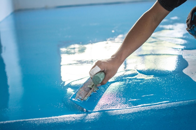 Selfleveling blue epoxy floor