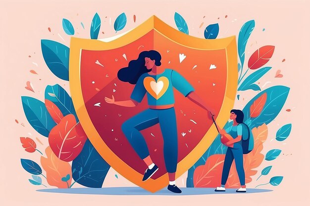 Фото Иллюстрация вектора selflove shield в плоском стиле, отклоняющей негативность