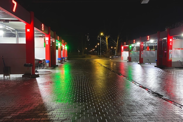 Selfservice car wash at night manual car wash