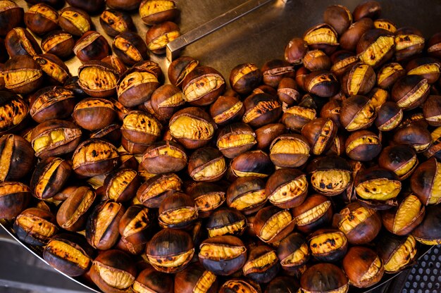 Seller of roasted chestnuts in the street