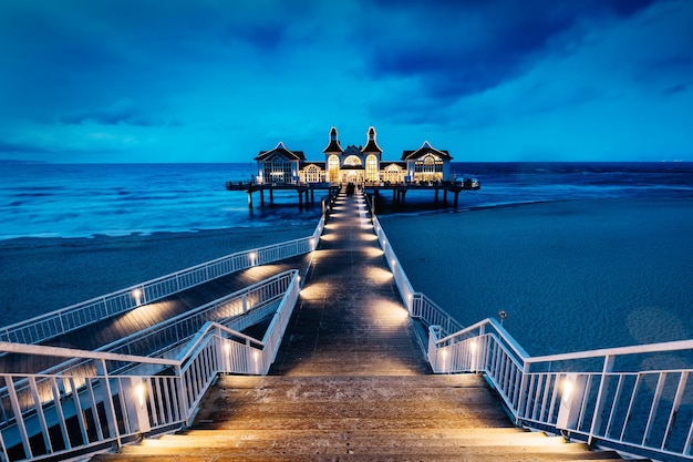 Sellin pier Ruegen island Germany at night