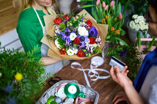 selling bouquet of flowers