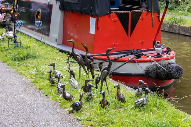 Selling hand made goods on the LLangollen Canal near Trevor, Wrexham, Wales, UK on July 15, 2021