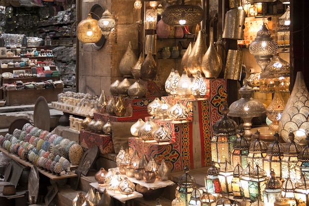 Selling souvenirs at the famous Khan el Khalili market in Old Cairo