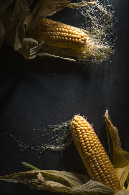 Semi frame of corn on a dark gray slate