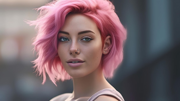 semi realistic illustration girl with purple hair