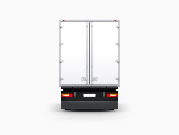 Semi Trailer Mockup geïsoleerd op grijze grote vrachtwagen achterzijde 3D-rendering