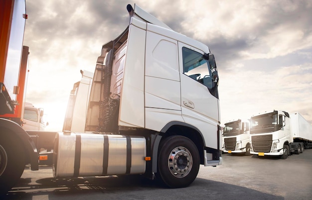Semi Trailer Trucks the Parking lot Shipping Cargo Trucks Lorry Freight Trucks Transport Logistics