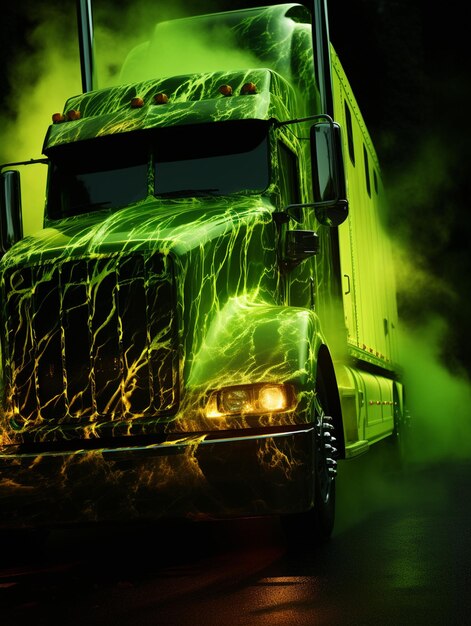 semi-truck behang groen vuur neon kleur
