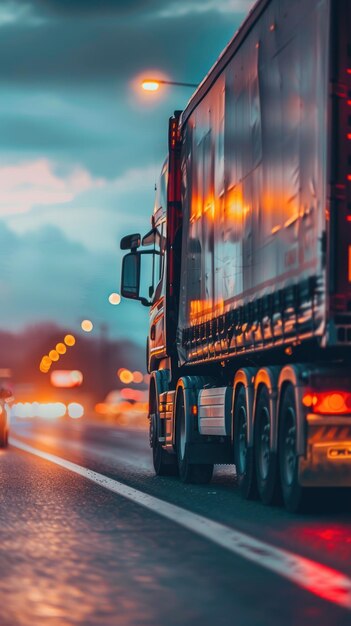 Semi Truck Driving on Wet Highway