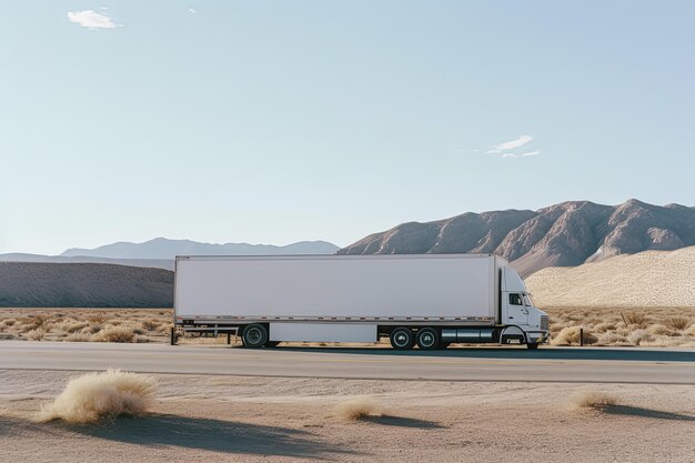 Photo a semi truck is driving down a road in a desert