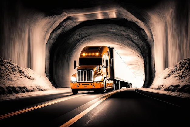 Semi Truck at Speed in Tunnel ai generative