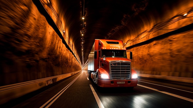 Semi Truck at Speed in Tunnel Generative AI illustrator