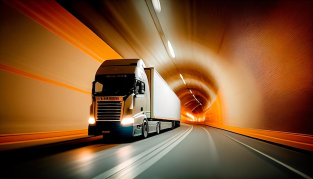 Semi Truck at Speed in Tunnel Generative AI