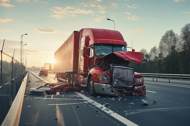 Semi truck was collided with highway road an accident report was filed generative ai