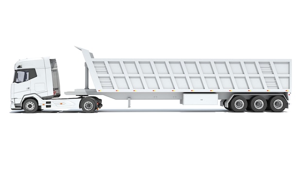 Semi truck with tipper trailer d rendering on white background