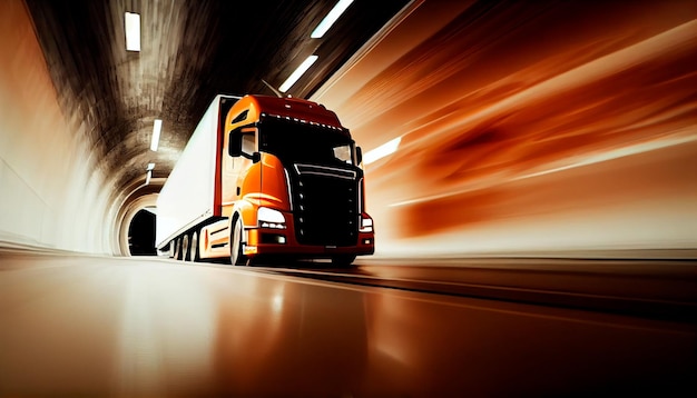 Semi-vrachtwagen op snelheid in tunnelgeneratieve AI