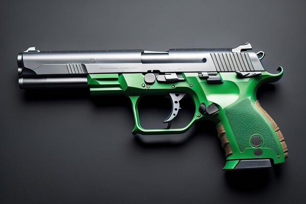 Photo semiautomatic handgun on a solid color background closeup ai generative