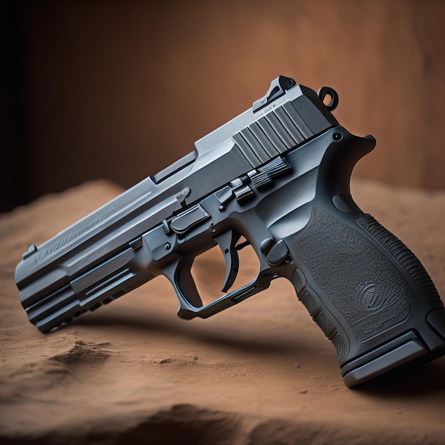 Photo semiautomatic handgun on a solid color background closeup ai generative