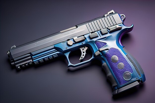 Semiautomatic handgun on a solid color background Closeup ai generative