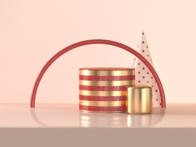 Semicircle red gold cylinder abstract 3d rendering scene