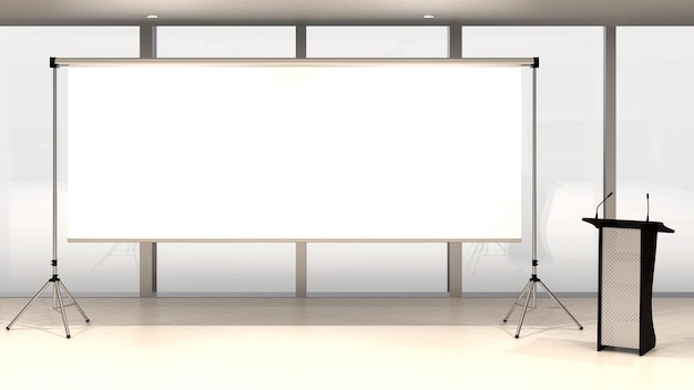 Photo seminar podium with blank screen 3d rendering