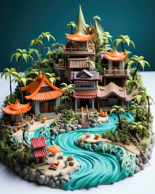 インドネシアのバリ島のセミニャク (Seminyak of Bali) は3D画像で描かれている