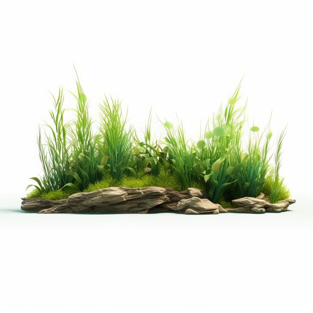 Semirealistic Ocean Scene With Grass On White Background