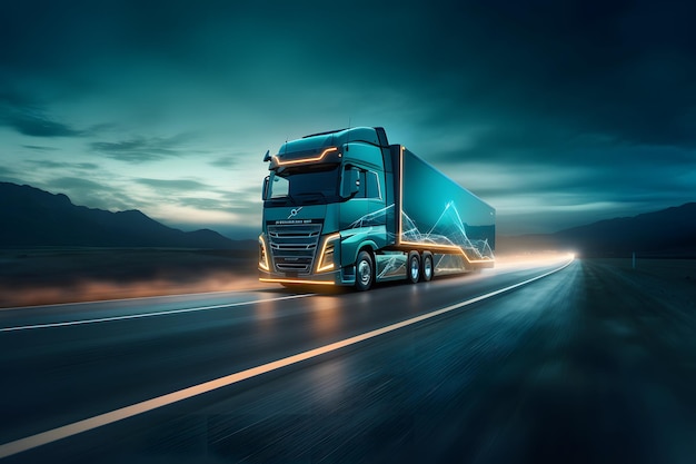 semitrailer driven at night