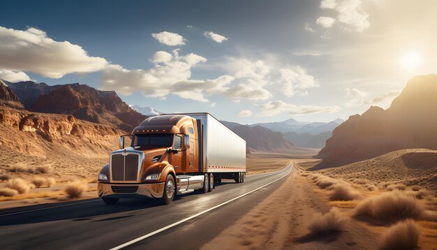 Photo semitruck crossing on empty road