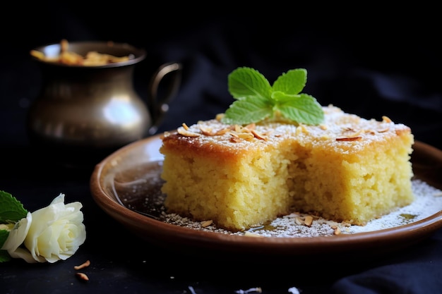 Semolina cake honey spoon Generate Ai