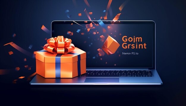 Sending gift icone clean design darken blue and orange landing page gaming and glitch