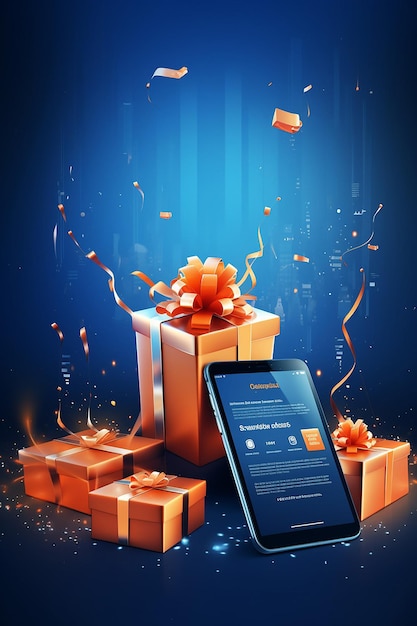 sending gift icone clean design darken blue and orange landing page gaming and glitch