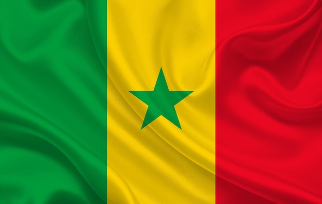 Senegal country flag on wavy silk fabric background panorama - illustration