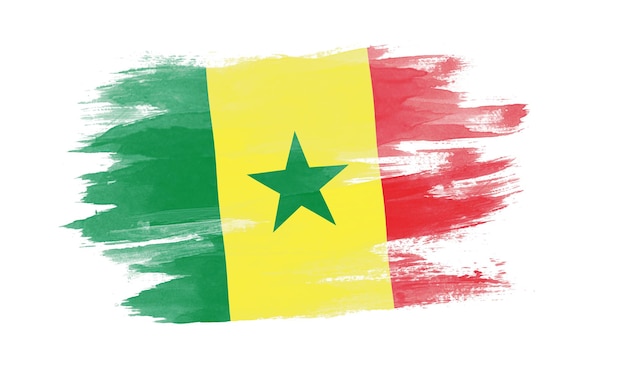セネガルの旗のブラシストローク、白い背景の上の国旗