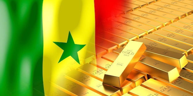 Senegal flag and gold ingots 3d illustration