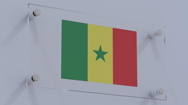 写真 壁に幾何学的なパターンが描かれたセネガルの旗のロゴプレート