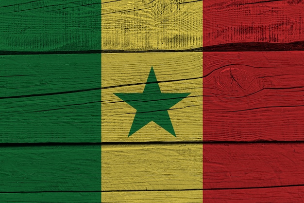 Senegal flag painted on old wood plank