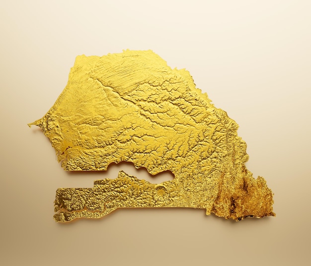 Senegal Map Golden metal Color Height map Background 3d illustration