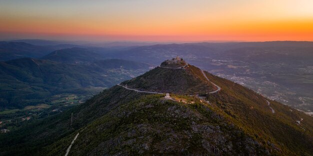 Photo senhora da graca church drone aerial view in mondim de basto portugal