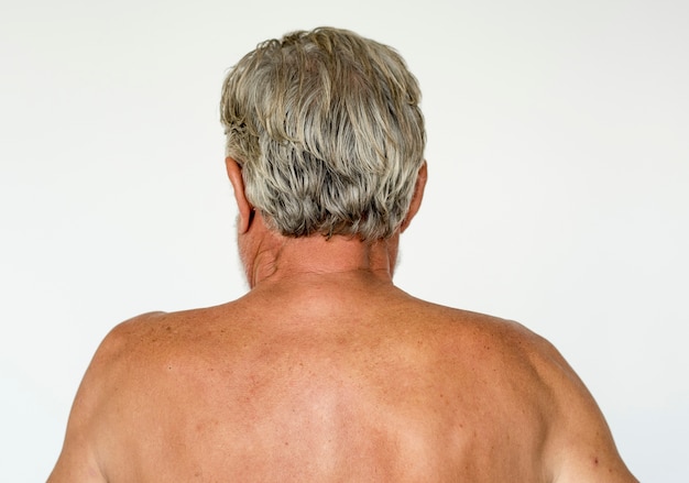 Senior Adult Man Back On Topless Studio Portrait