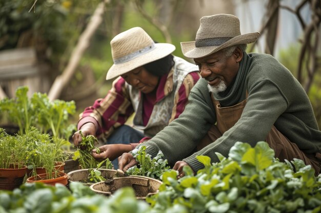 Senior African American Couple Enjoying Gardening Together in the Outdoors