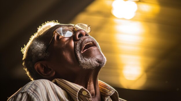 Photo senior african american man looking up with an expression of astonishment or contemplation