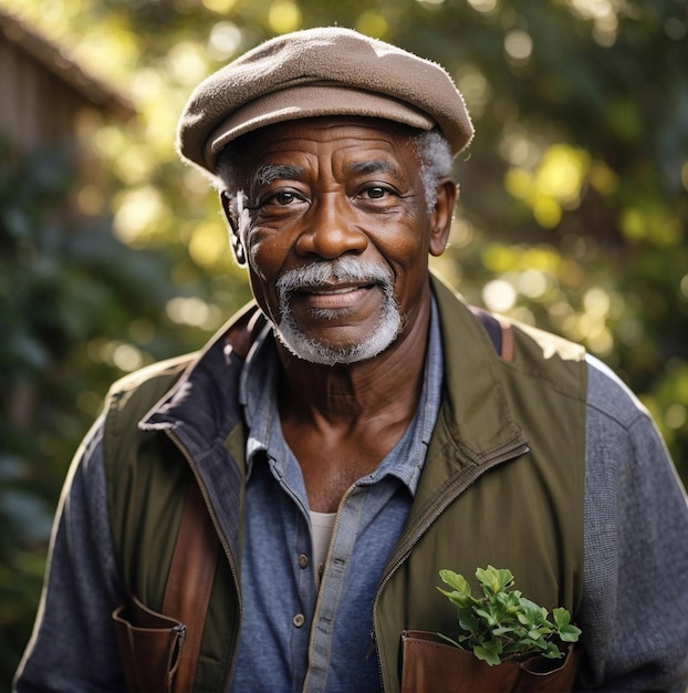 Senior AfricanAmerican farmer outdoors