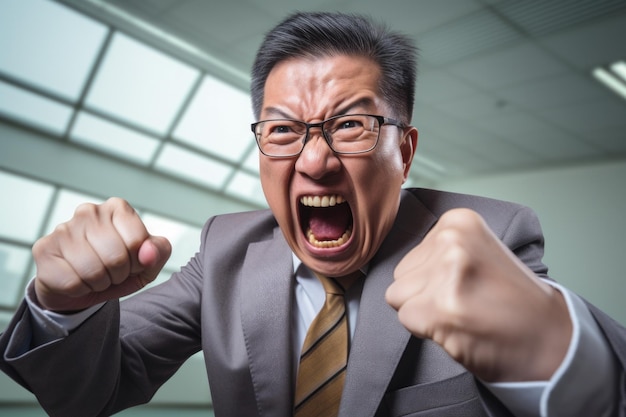senior asian businessman angry expression in a modern minimalist company ai generated