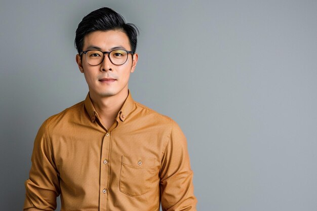 a senior asian man pose on gray background