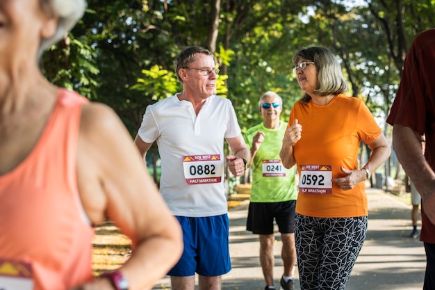 Senior athletes running at the park