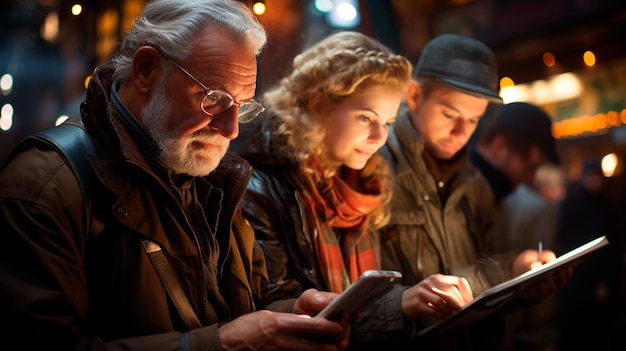 Foto senior bebaarde man met een smartphone in de stad