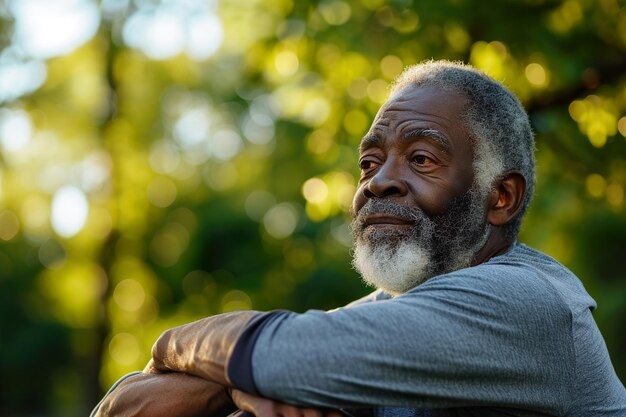 Photo senior black man stretching outdoor at park